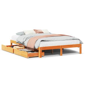 vidaXL Cadre de lit avec tiroirs sans matelas cire marron 140x200 cm