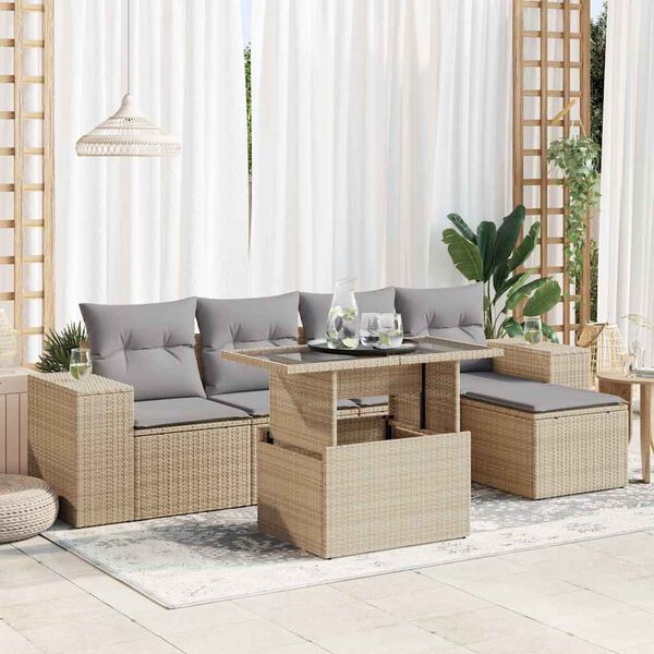 vidaXL Salon de jardin avec coussins 6 pcs beige r&eacute;sine tress&eacute;e