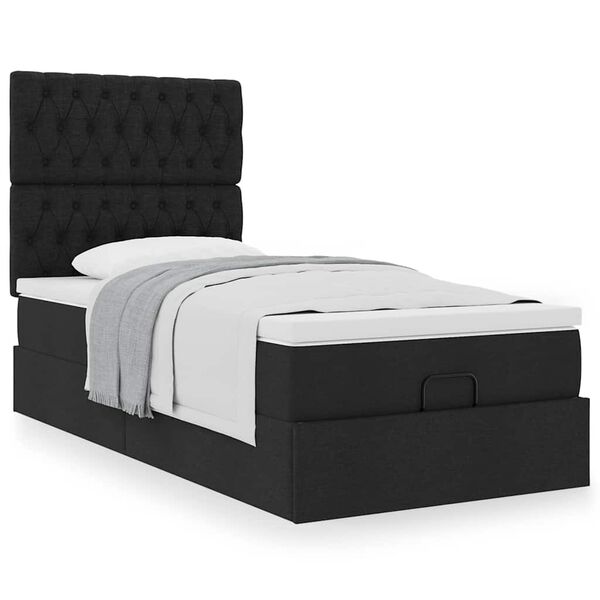 vidaXL Cadre de lit ottoman avec matelas noir 90x190 cm tissu