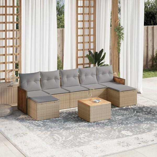 vidaXL Salon de jardin avec coussins 8 pcs beige r&eacute;sine tress&eacute;e