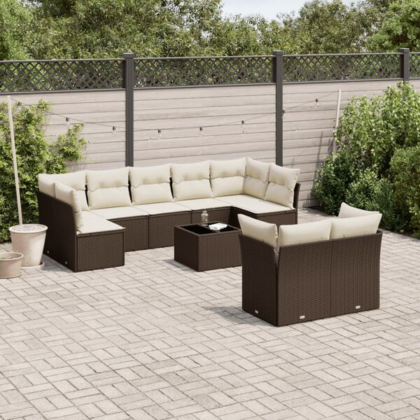 vidaXL Salon de jardin 10 pcs avec coussins marron r&eacute;sine tress&eacute;e