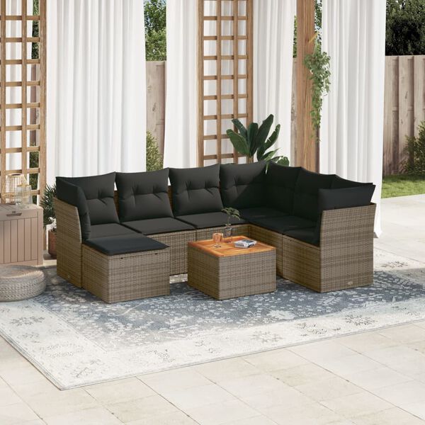 vidaXL Salon de jardin 8 pcs avec coussins gris r&eacute;sine tress&eacute;e