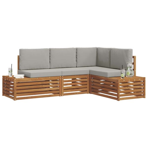 vidaXL Ensemble de canap&eacute;s d'ext&eacute;rieur 4 Pi&egrave;ce Gris Naturel et Clair