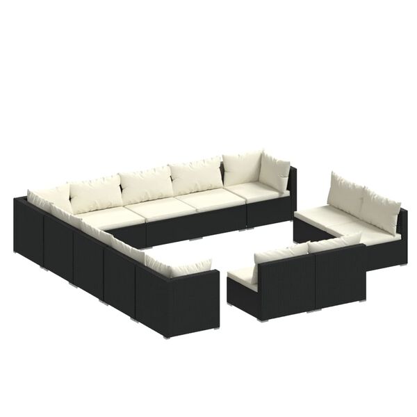 vidaXL Salon de jardin 13 pcs avec coussins Noir R&eacute;sine tress&eacute;e