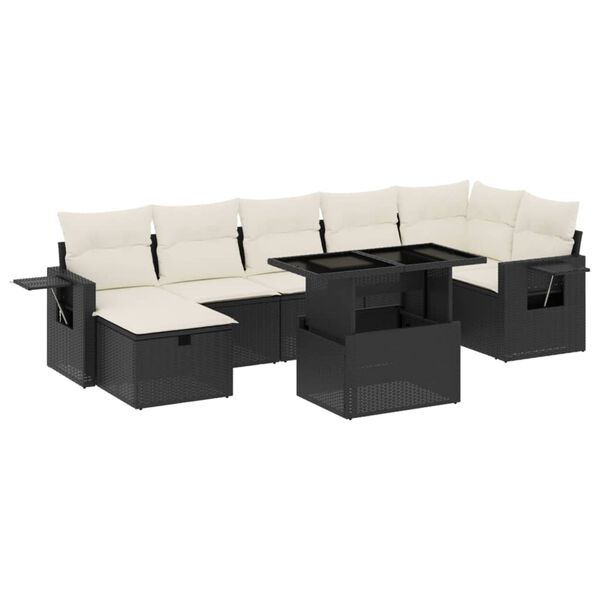 vidaXL Salon de jardin 8 pcs avec coussins noir r&eacute;sine tress&eacute;e