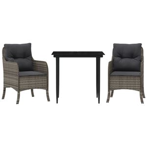 vidaXL Ensemble &agrave; manger de jardin 3 pcs coussins gris r&eacute;sine tress&eacute;e