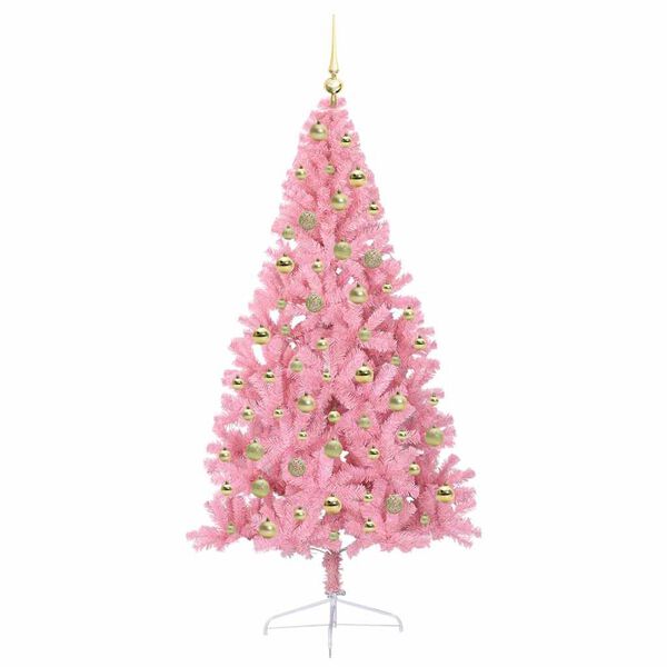 vidaXL Sapin de No&euml;l artificiel pr&eacute;-&eacute;clair&eacute; Rose 180 cm PVC
