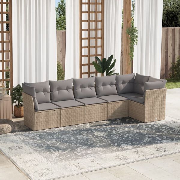 vidaXL Salon de jardin avec coussins 6 pcs beige r&eacute;sine tress&eacute;e