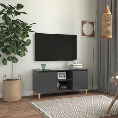 vidaXL Meuble TV avec pieds en bois massif Gris 103,5x35x50 cm