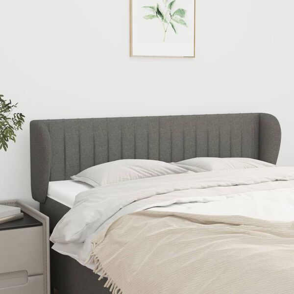 vidaXL T&ecirc;te de lit avec oreilles Gris fonc&eacute; 147x23x78/88 cm Tissu