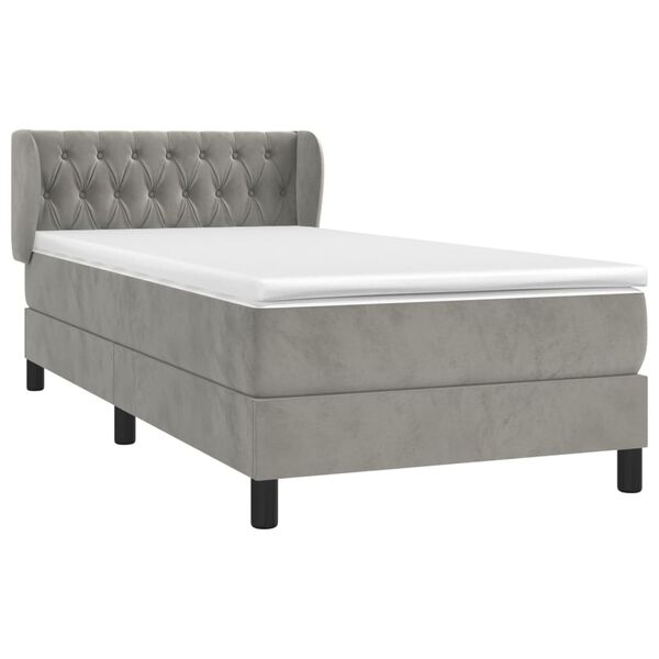 vidaXL Sommier &agrave; lattes de lit et matelas Gris clair 90x190 cm Velours