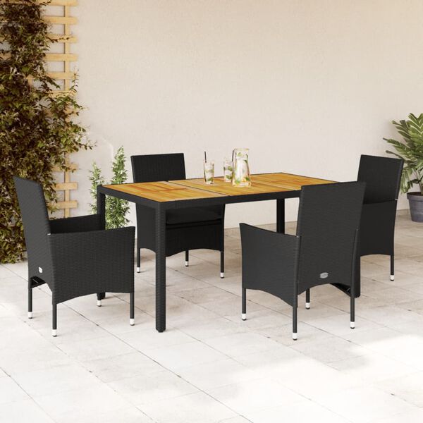 vidaXL Ensemble &agrave; manger de jardin et coussins 5 pcs noir rotin acacia