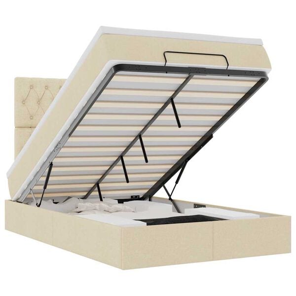 vidaXL Cadre de lit ottoman avec matelas cr&egrave;me 120x190 cm tissu