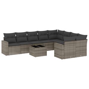 vidaXL Salon de jardin avec coussins 10 pcs gris r&eacute;sine tress&eacute;e