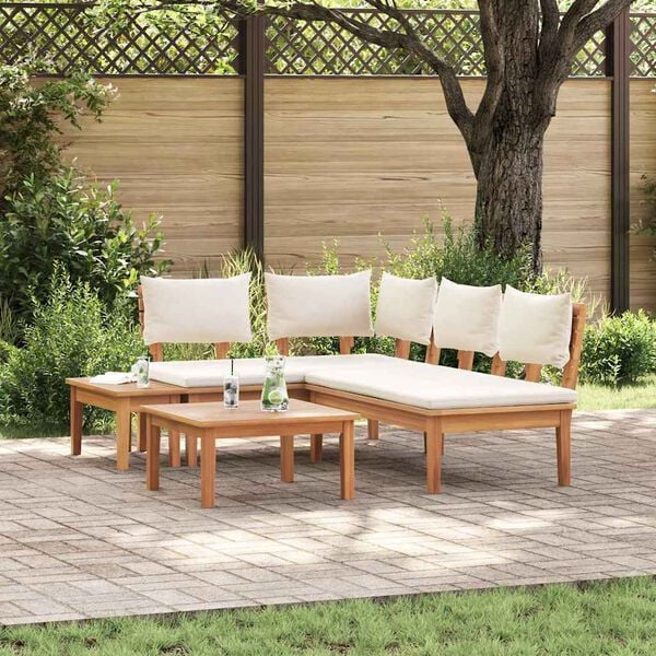 vidaXL Ensemble de banc de jardin avec coussin 4 pcs Marron et Crème