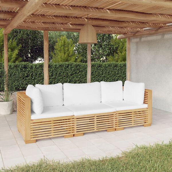 vidaXL Salon de jardin 3 pcs avec coussins Bois de teck solide