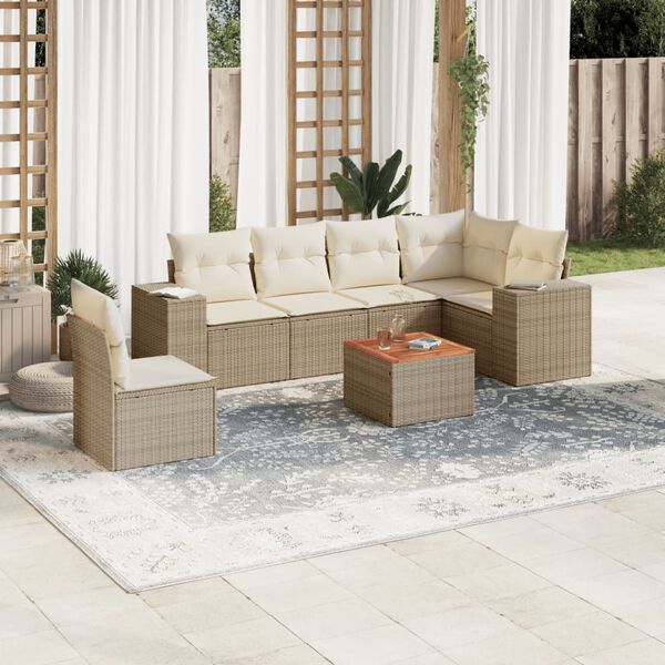 vidaXL Salon de jardin avec coussins 7 pcs beige r&eacute;sine tress&eacute;e