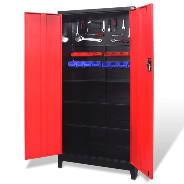 vidaXL Armoire &agrave; outils avec 2 portes Acier 90x40x180 cm Noir et rouge
