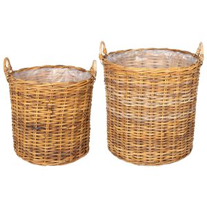 vidaXL Panier &agrave; Plantes GENDT 2 pi&egrave;ces Brun Naturel Rattan Kubu
