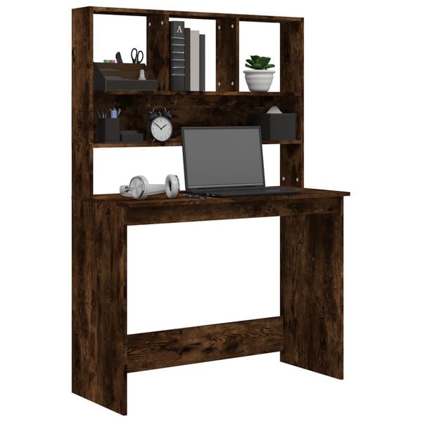 vidaXL Bureau avec étagères Chêne fumé 102x45x148 cm Bois d'ingénierie