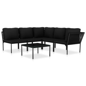 vidaXL Salon de jardin 6 pcs avec coussins Noir PVC