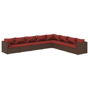 vidaXL Salon de jardin 8 pcs avec coussins r&eacute;sine tress&eacute;e marron