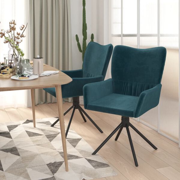 vidaXL Chaises pivotantes à manger lot de 2 Bleu Velours