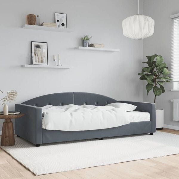 vidaXL Lit de jour avec matelas gris fonc&eacute; 100x200 cm velours