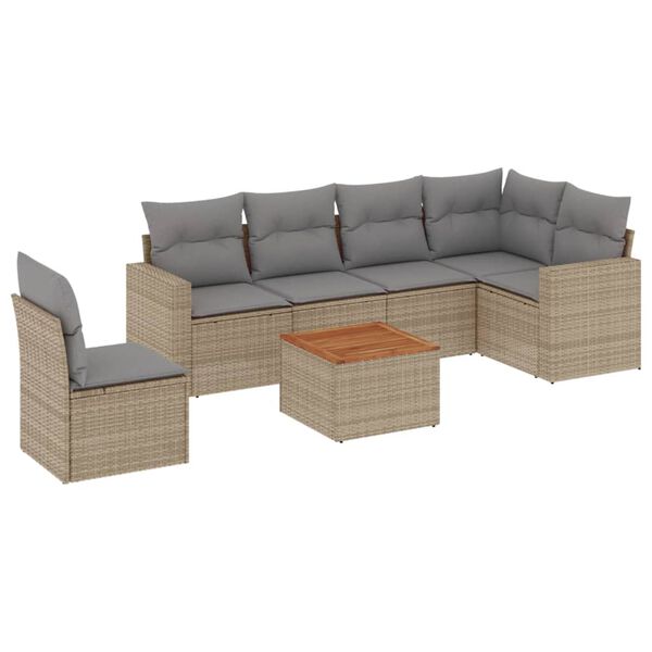 vidaXL Salon de jardin avec coussins 7pcs m&eacute;lange beige r&eacute;sine tress&eacute;e