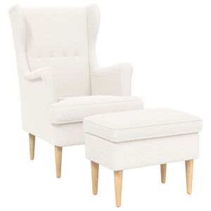 vidaXL Fauteuil avec pouf 2 pc Cr&egrave;me Boucl&eacute;