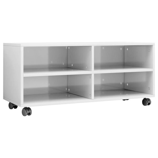 vidaXL Meuble TV avec roulettes Blanc brillant 90x35x35 cm