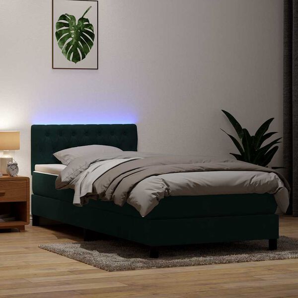 vidaXL Sommier &agrave; lattes de lit et matelas et LED vert fonc&eacute; 80x210 cm velours