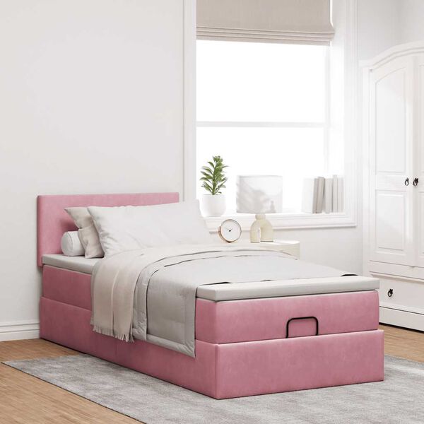 vidaXL Cadre de lit ottoman avec matelas rose 80x200 cm velours