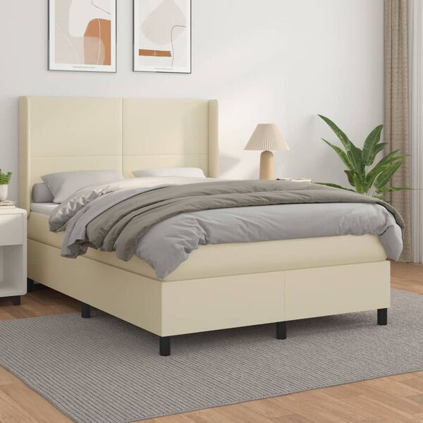 vidaXL Sommier &agrave; lattes de lit avec matelas Cr&egrave;me 140x200cm Similicuir
