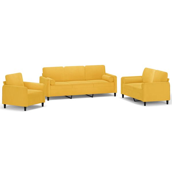 vidaXL Ensemble de canap&eacute;s 3 pcs coussins d&eacute;coratifs et coussins Jaune