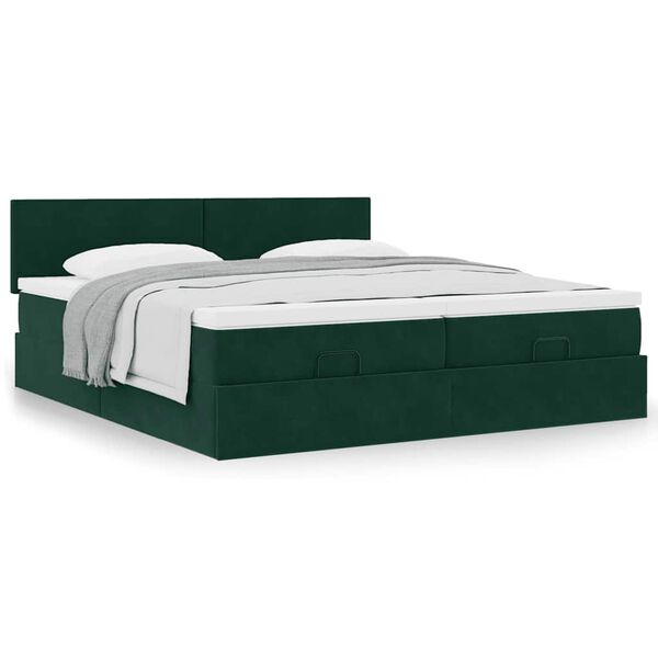 vidaXL Cadre de lit ottoman avec matelas vert fonc&eacute; 200x200 cm velours