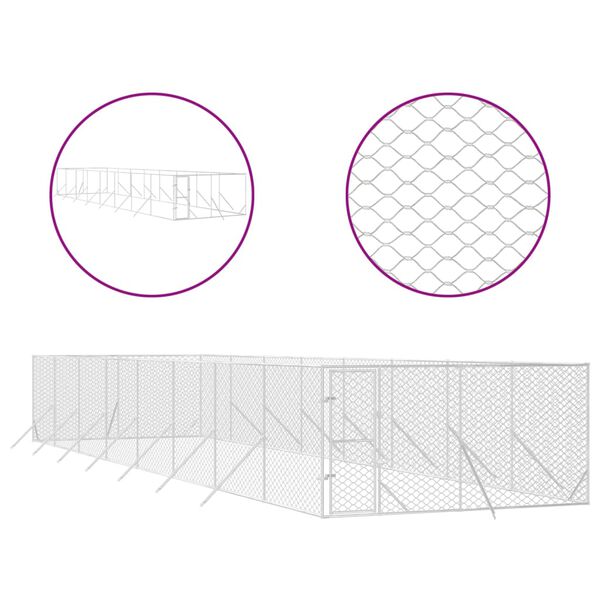 vidaXL Chenil d'extérieur pour chiens argenté 4x16x2 m acier galvanisé