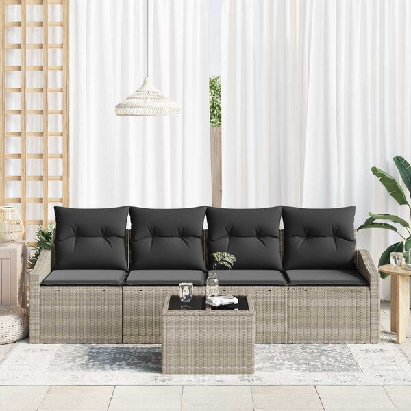 vidaXL Ensemble de Canapés avec coussin 5 pcs Gris clair polyrotin