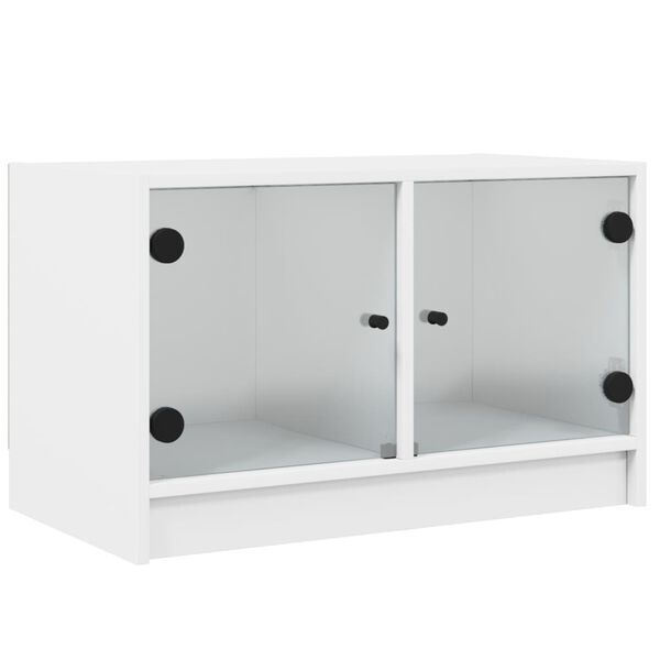 vidaXL Meuble TV avec portes en verre blanc 68x37x42 cm