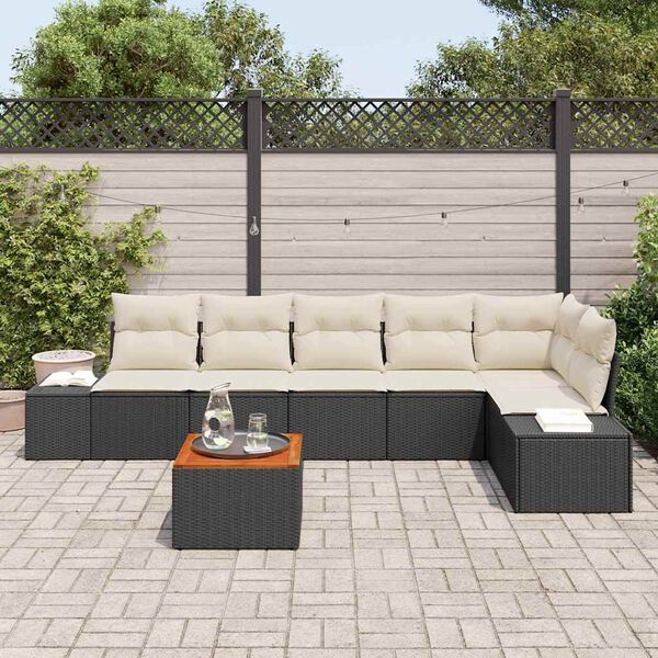 vidaXL Ensemble de canap&eacute; de jardin avec coussin 7 pcs Noir polyrotin