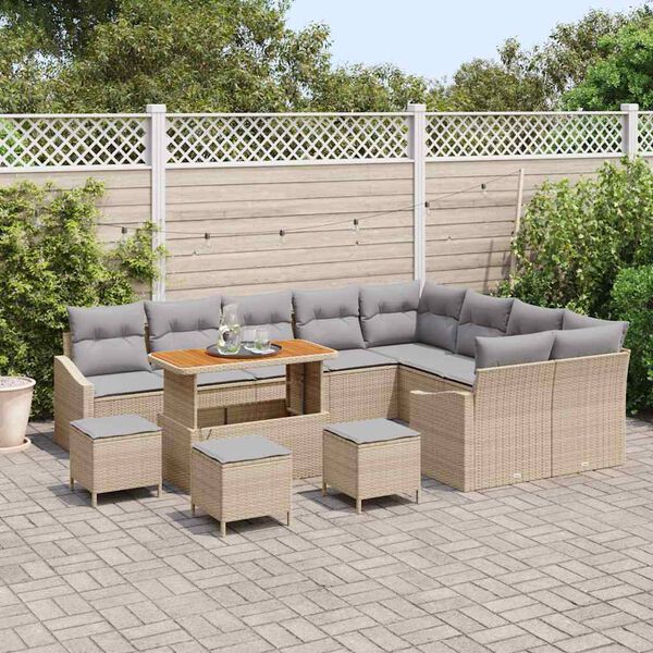 vidaXL Ensemble de canap&eacute; de jardin 13 pcs Beige polyrotin