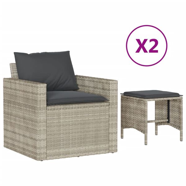 vidaXL Salon de jardin 4 pcs avec coussins gris clair r&eacute;sine tress&eacute;e
