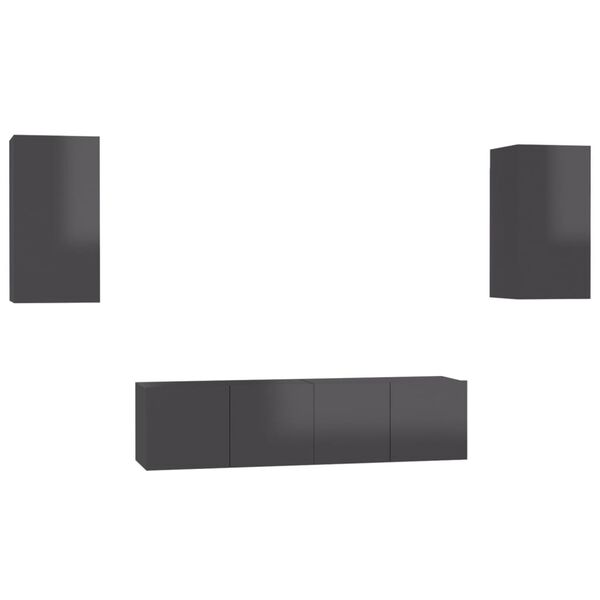 vidaXL Ensemble de meuble TV 4 pcs Gris brillant Bois d'ing&eacute;nierie