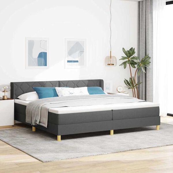 vidaXL Lit &agrave; Ressorts avec matelas Gris fonc&eacute; 200 x 200 cm tissu