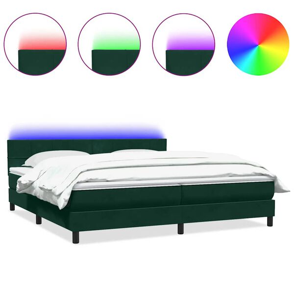 vidaXL Sommier &agrave; lattes de lit et matelas et LED vert fonc&eacute; 180x210cm velours