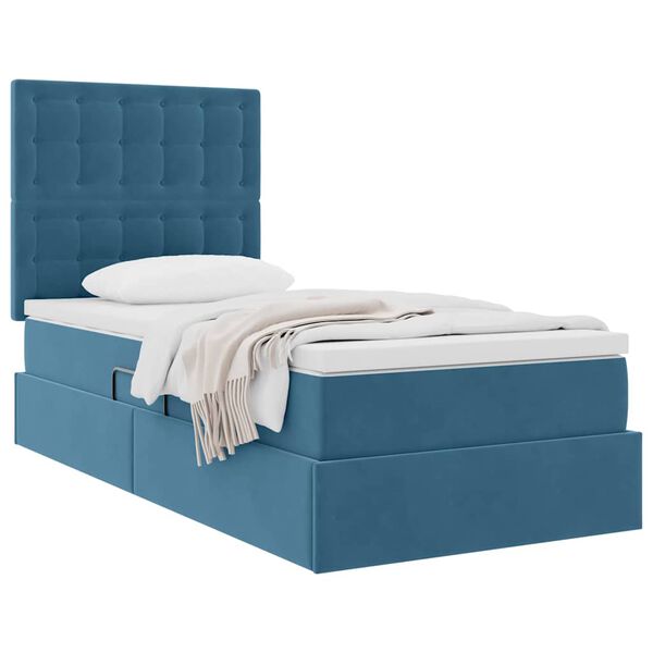 vidaXL Lit avec rangement et matelas Bleu fonc&eacute; 90 x 190 cm Velours