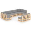 vidaXL Salon de jardin 9 pcs avec coussins Bois de pin massif