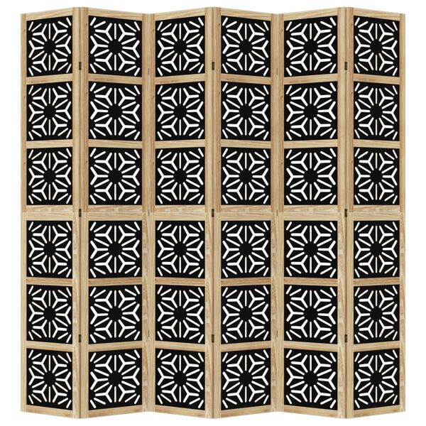 vidaXL Cloison de s&eacute;paration 6 panneaux marron noir paulownia massif