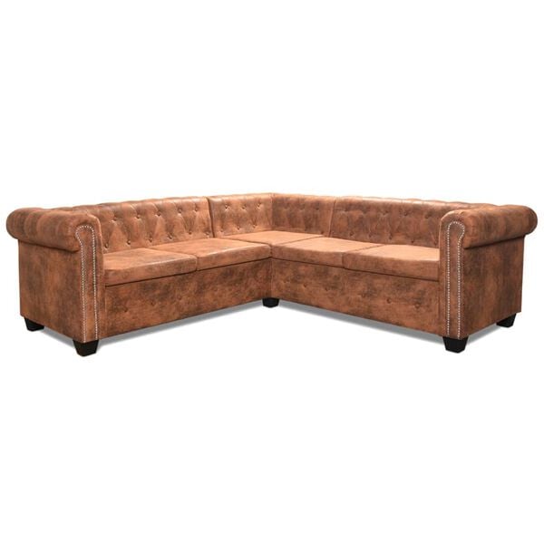 vidaXL Canap&eacute; d'angle Chesterfield 5 plcs Cuir artificiel Marron