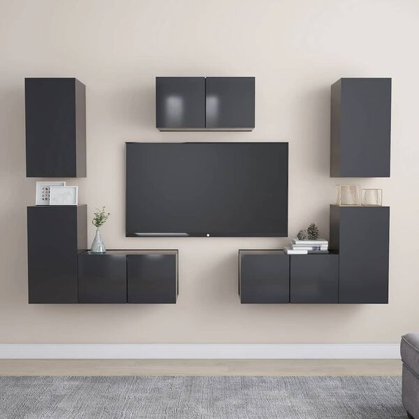 vidaXL Ensemble de meubles TV 7 pcs Gris Bois d&rsquo;ing&eacute;nierie